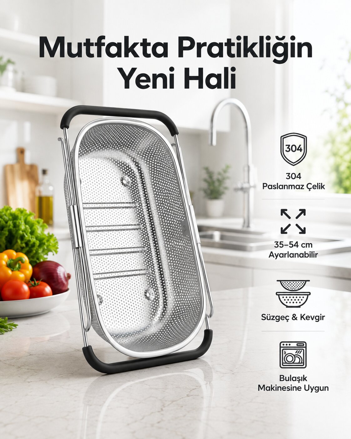ÇELİK AYARLANABİLİR LAVABO SÜZGEÇ
